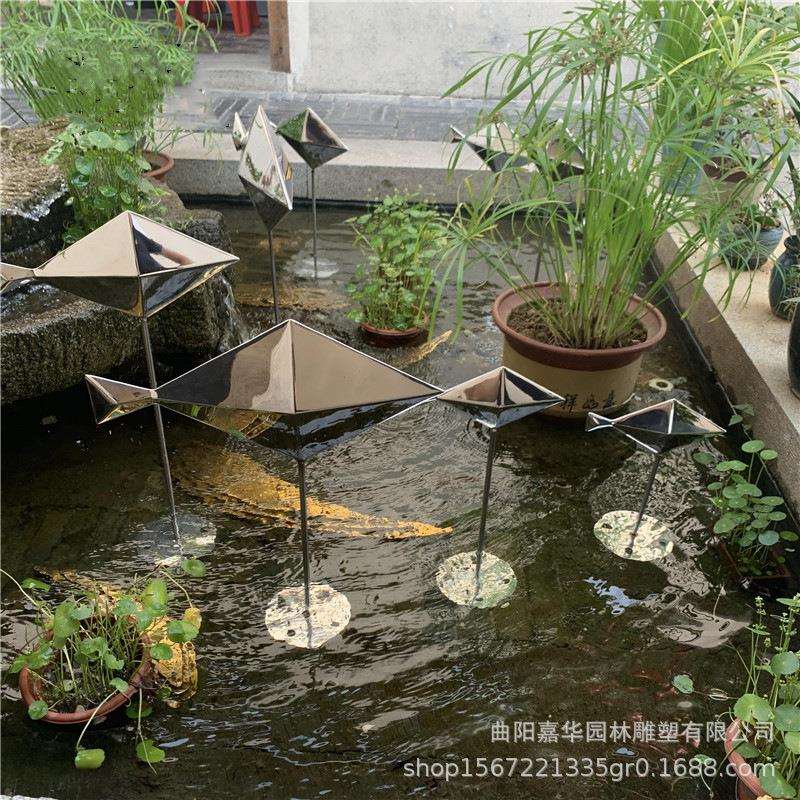 不锈钢抽象小鱼摆件户外酒店水池水景金属雕塑工艺品园林摆设装饰