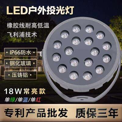 18wLED投光灯防水观庭院照树灯插地灯别墅草坪灯七彩投光灯射灯