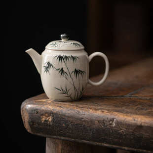 纯手绘墨竹文亭壶陶瓷功夫茶具家用球孔过滤小茶壶单壶复古泡茶器