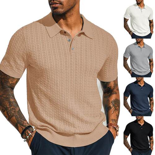 Men's Top Cool Knitted Men's Shirt Short Sleeve Collar
