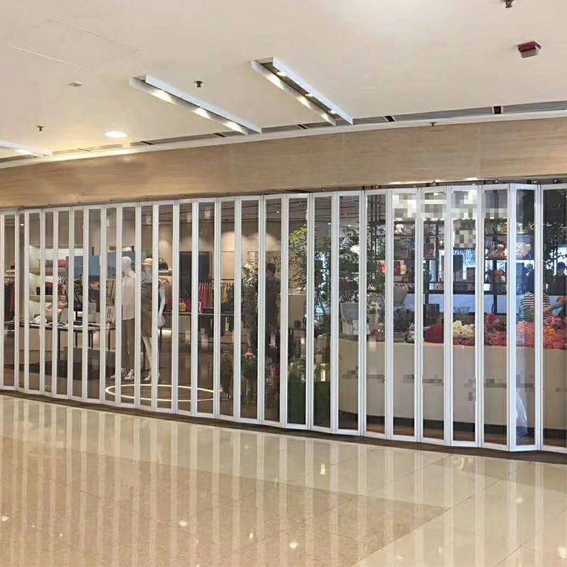 汽车美容4S折叠门弧形水晶商场无下轨洗车房隔断门市铝合金推拉门