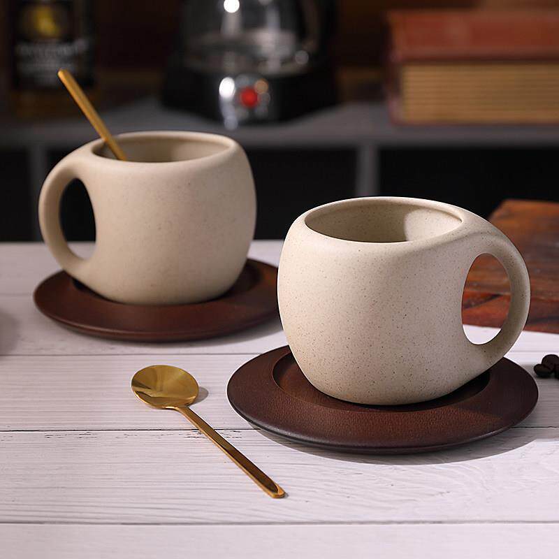 陶瓷咖啡杯碟套装覆古拿铁美式咖啡杯子木杯垫下午茶杯碟勺花茶杯