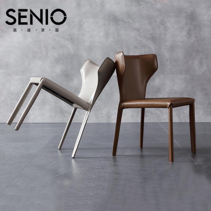 马鞍皮餐椅家用现代简约北欧轻奢餐椅意式极简设计师椅子书桌椅