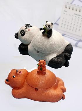 卡通熊猫棕熊烟灰缸摆件创意家居装饰树脂工艺品同学朋友生日礼物