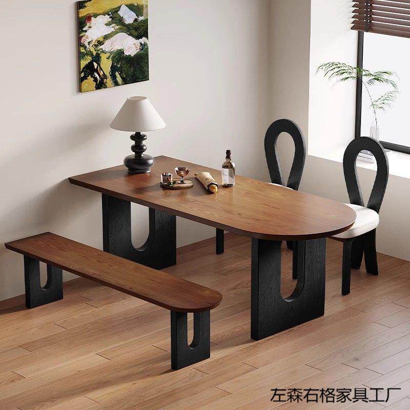 法式中实木岛古台餐台家用小户无品牌/型饭桌靠墙半圆形餐洽谈桌