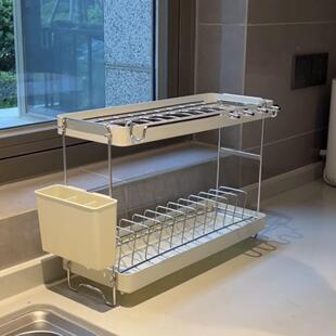 餐具收纳架不锈钢沥水架厨房置物架沥水晾碗架双层筷子毛巾架