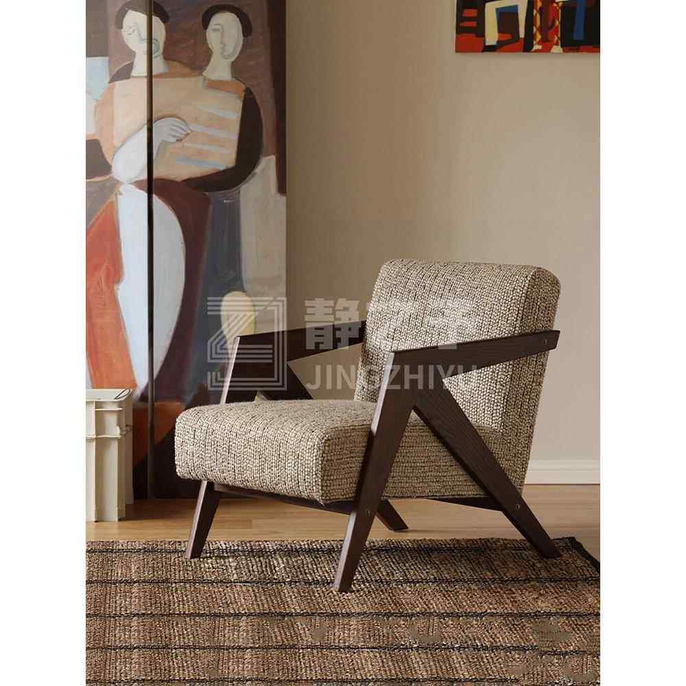 理查德单人沙发椅法式中古风客厅家用阳台设计师实木懒人休闲椅子