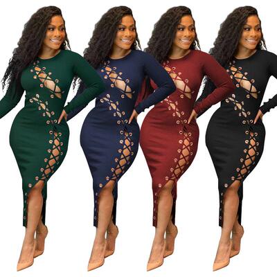 Pit stripe hollow strap tight fitting women's dress