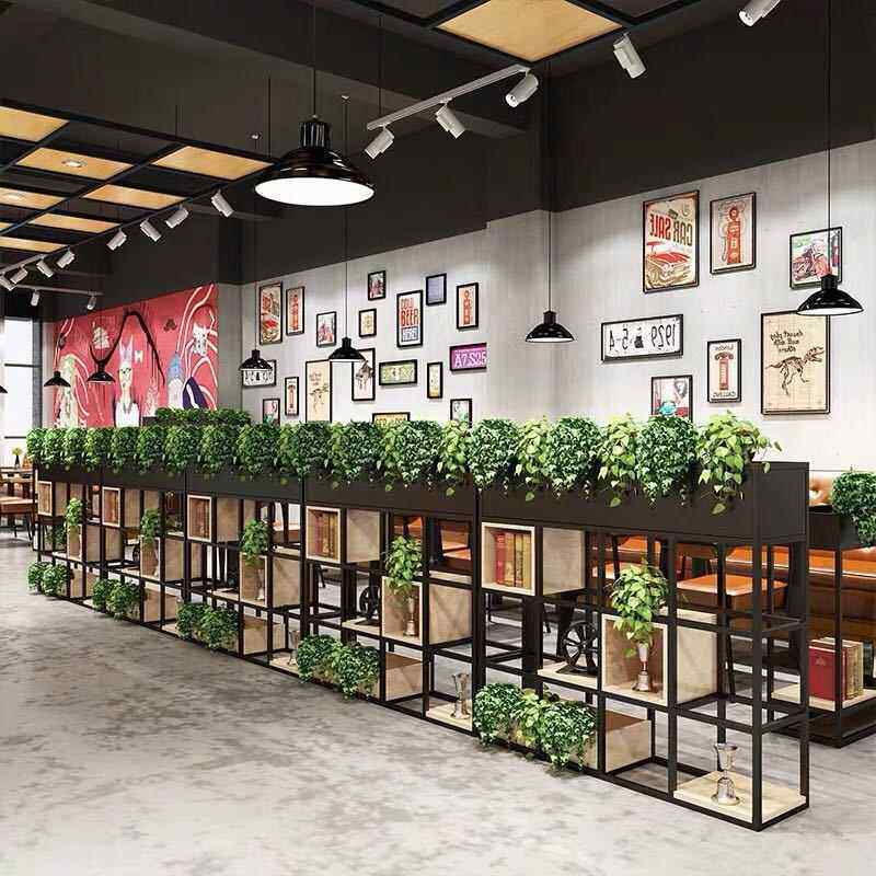 田园铁艺置物花架带实木格子多层隔断架落地式餐厅室内装饰收纳架