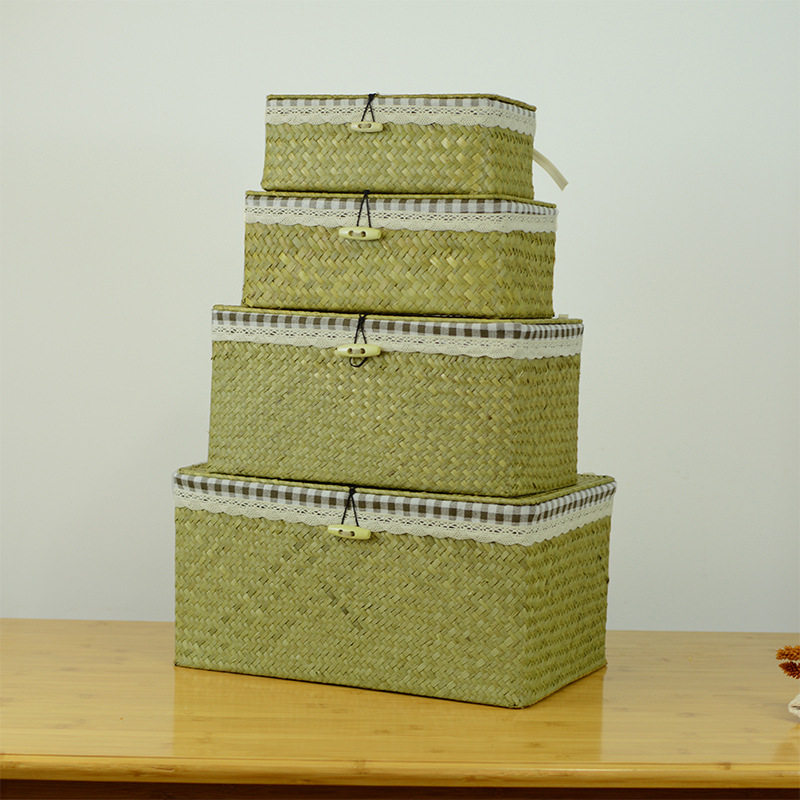 藤编海草竹编织带盖收纳篮子客厅茶几零食布艺电视柜收纳盒收纳筐,收纳整理,脏衣篮,淘宝优惠券,粉丝福利购,淘宝优惠卷