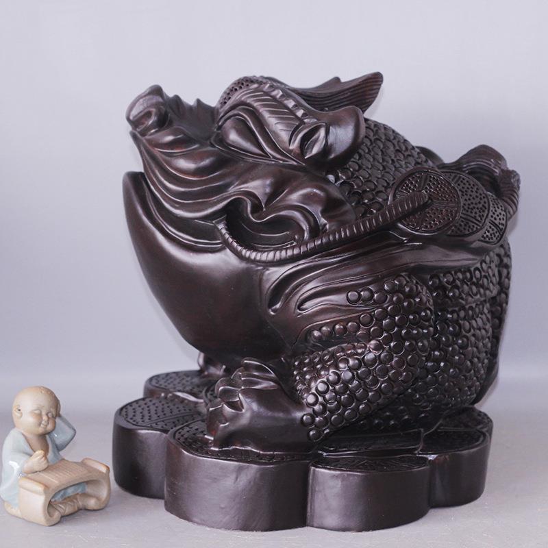 雲缘 黑檀木 店铺摆件工艺品 25*28*28cm 三足金钱蟾蜍