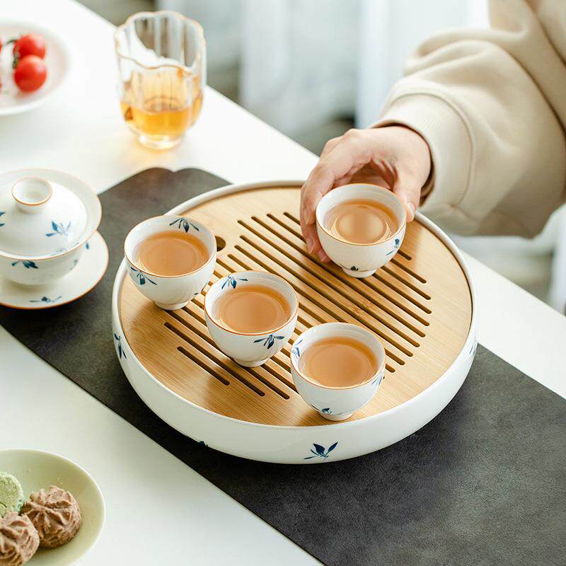 昌绘居纯手蝴蝶兰花茶盘YPB用轻奢现代干朴家泡小型储水式陶瓷竹