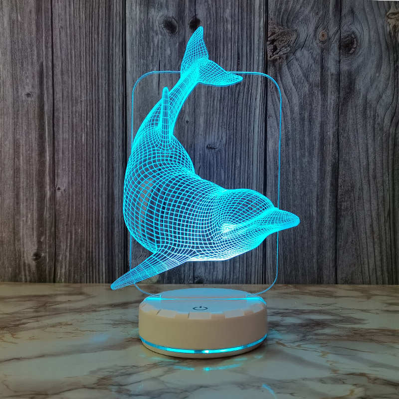 海豚3d小夜灯七彩桌面摆件装饰台灯酒吧桌灯电竞房氛围灯创意礼品
