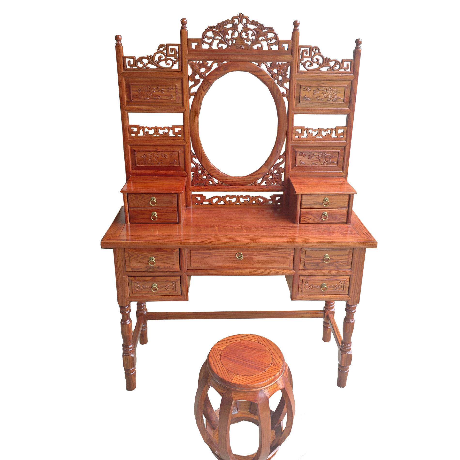实木梳妆台新中式卧室收纳古风简约带镜抽屉小户型汉服拍摄化妆桌