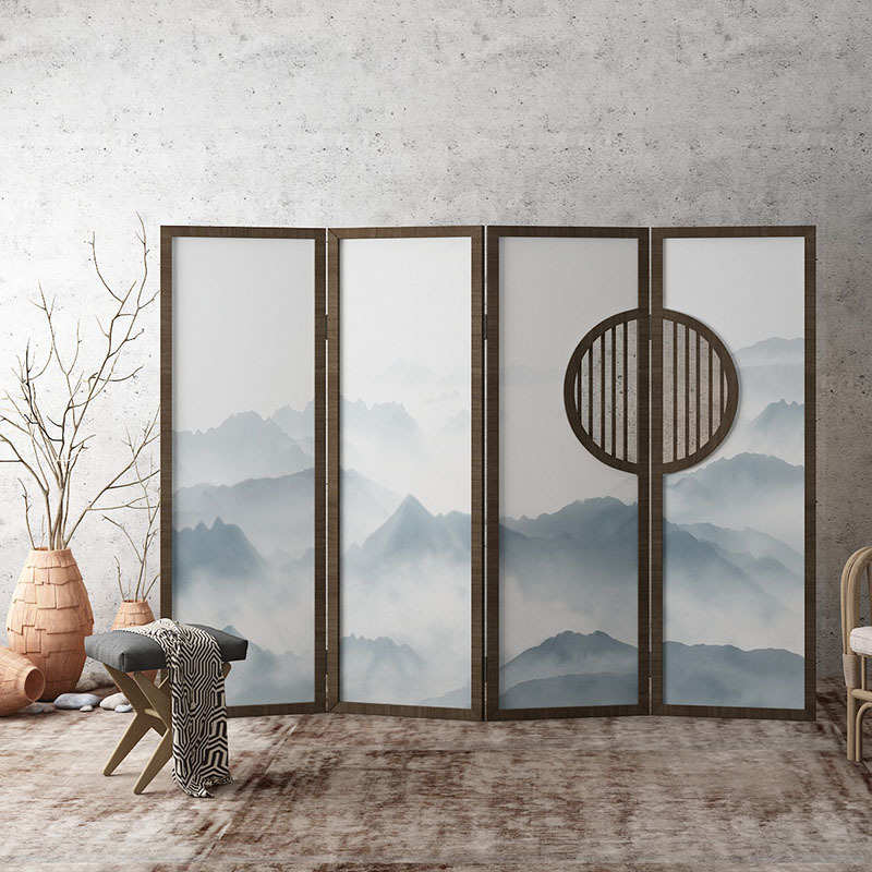 新中式实木折屏隔断客厅卧室遮挡酒店餐厅隔断折叠移动半透明屏风
