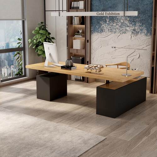 美式实木铁型艺办公桌SX-166现代工业桌风办公室L工总裁电脑桌储