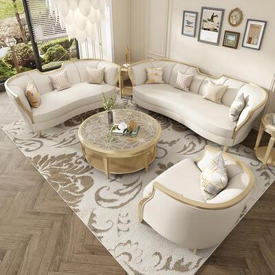 美式实木沙发法式轻奢客厅组合简约弧形沙发美克阿黛拉沙发奶油风