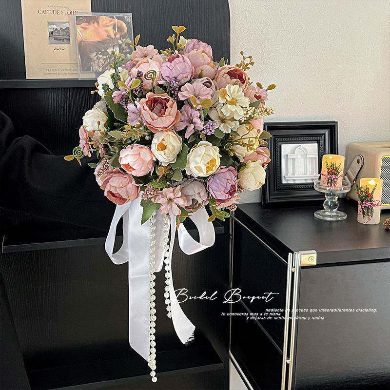 轻奢玫瑰花假花新娘手捧花仿真花花束结婚领证拍照道具花厂家
