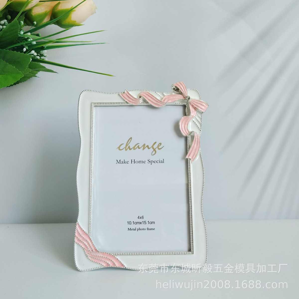 珐琅彩蝴蝶结银色简约 6寸7寸金属相框,影楼相框,合金相框