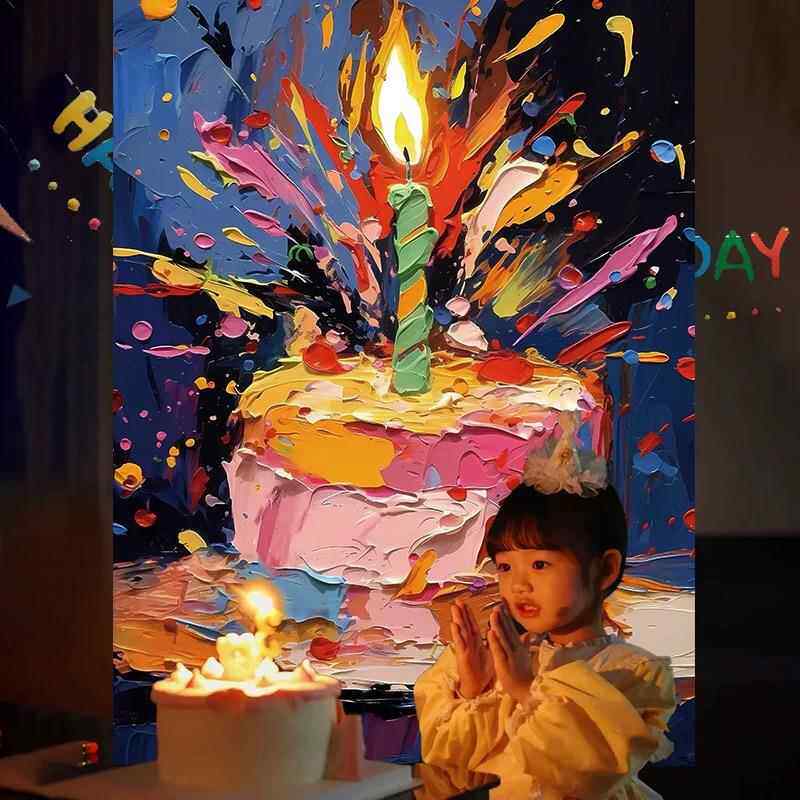 小红书同款油画生日蛋糕背景布小孩宝宝生日拍照海报周岁装饰布置