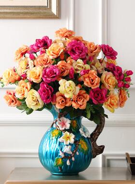 高档珐琅彩陶瓷花瓶摆件轻奢客厅餐桌装饰品欧式家居干花花插摆设