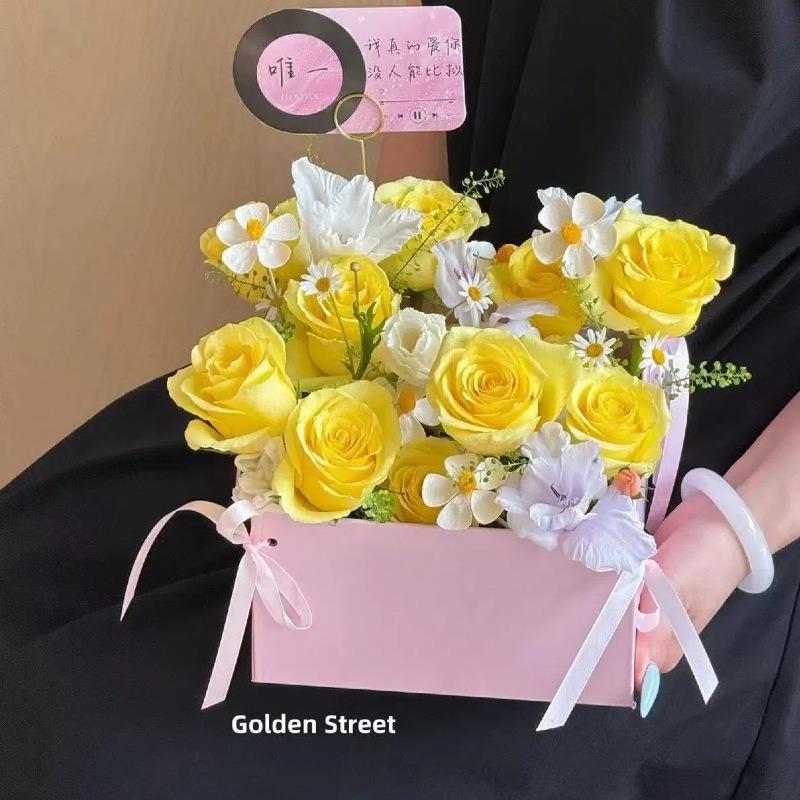 花束包装盒鲜花插花盒长方形礼盒空盒子高级感蝴蝶结装饰七夕花盒