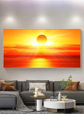 朝日东升太阳挂画红色日出东方高山云海不干胶画好运装饰画