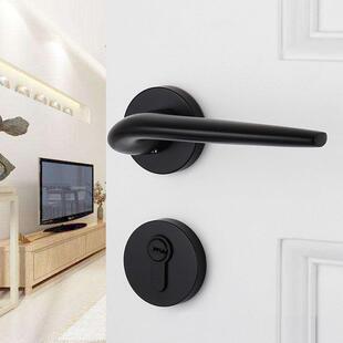 美式 锁简约北欧房门锁地中海卧室实木门把手锁磁吸静音 黑色两件式