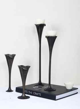 复古欧式黑色烛台摆件中古风样板间餐厅烛光晚餐蜡台装饰品样板间