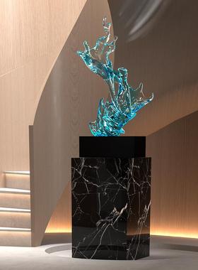 透明浪花雕塑现代玄关风生水起摆件轻奢高档客厅招财大型落地装饰