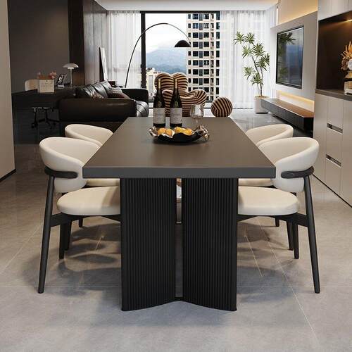 黑色岩板餐桌子覆古风2025年新款简约现代意式极简长方形下挂饭桌