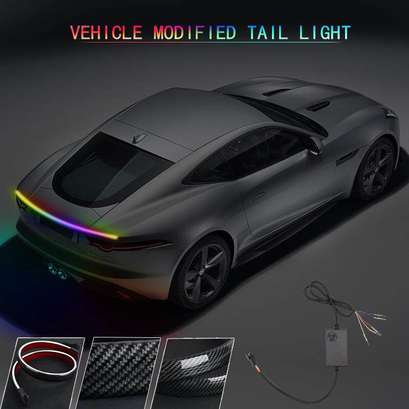幻彩汽车碳纤尾翼灯高亮LED流光转向高位刹车灯汽车改装通用尾灯