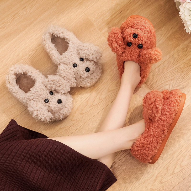 冬季包跟棉鞋女爱卡通狗狗毛毛拖鞋女居家保暖厚底情侣加绒棉鞋,居家布艺,居家棉拖/棉鞋,淘宝优惠券,粉丝福利购,淘宝优惠卷