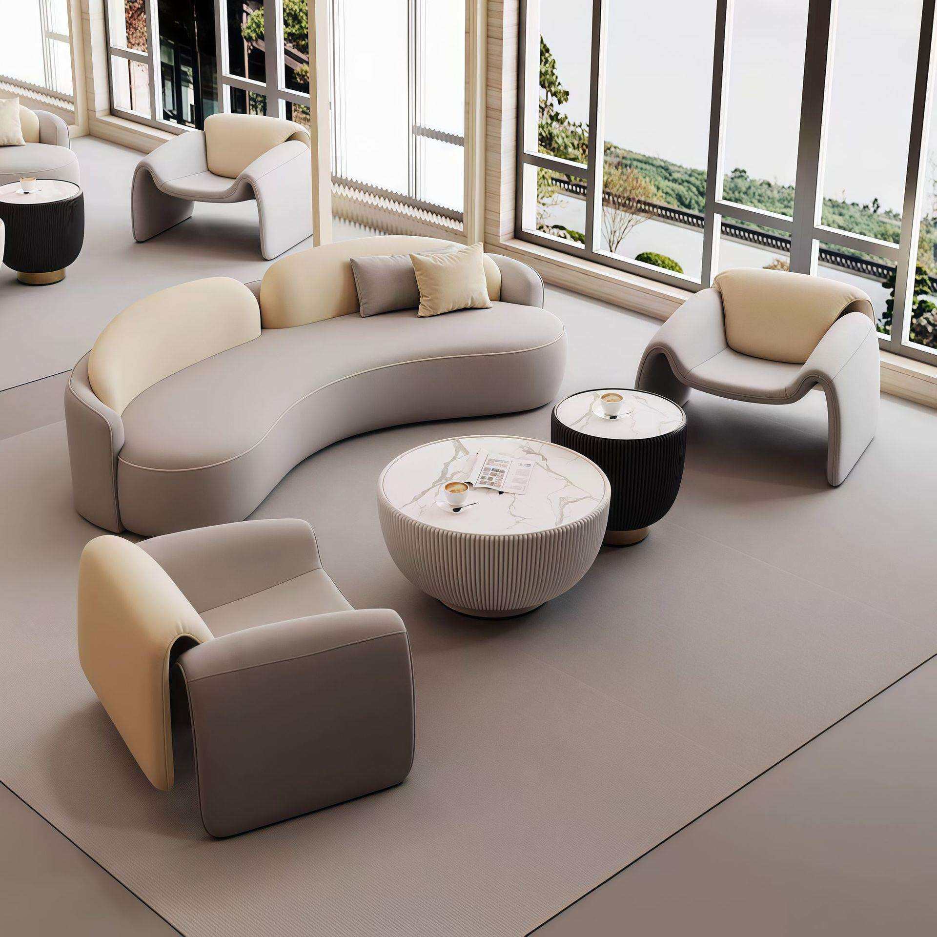 商务轻奢休息区接待沙发酒店大堂办公室接待洽谈休闲沙发组合弧形