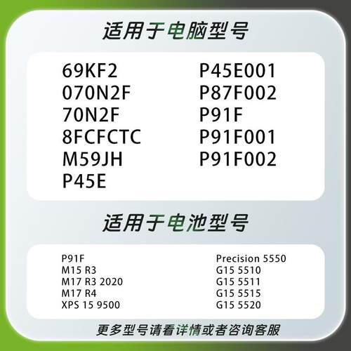 适用戴尔外星人M15/17 R3 R4 R5 G15 5510 5511 69KF2笔记本电池