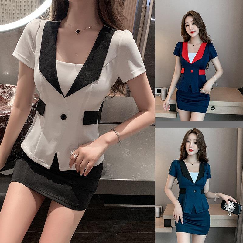 酒店前台显瘦套装足疗时尚气质按摩桑拿技师工作服养生美容院工衣
