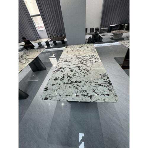 铂金钻餐台圆形餐桌椅奢石台面天然大理石高光石材家用高端饭桌子