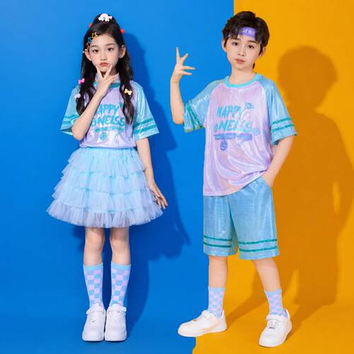 嬉潮兔儿童演出服男女童糖果风亮片表演服六一运动会啦啦队服装