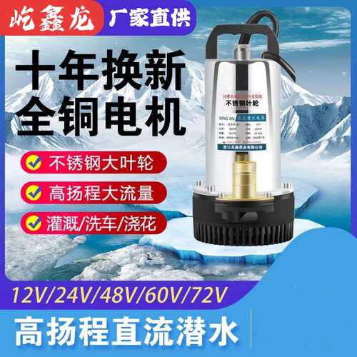 直流潜水泵12V24V48V60V大流量电瓶车取电抽水机自吸大流量抽水