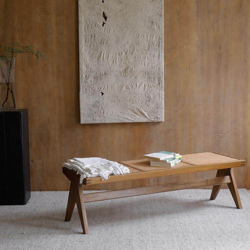 叕木 |昌迪加尔餐桌长条凳餐椅实木藤编换鞋凳床尾凳卧室中古家具,住宅家具,床尾凳/长凳,淘宝优惠券,粉丝福利购,淘宝优惠卷