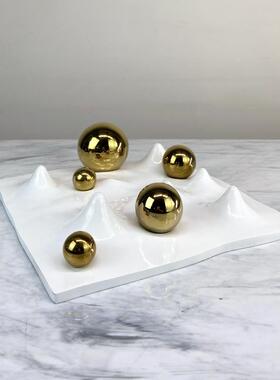 现代简约轻奢黑色银色金属球装饰托盘 样板间客厅几何收纳摆件