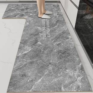 大理石纹厨房L型地垫防滑防油PU脚垫长条防水耐脏地毯免洗可擦