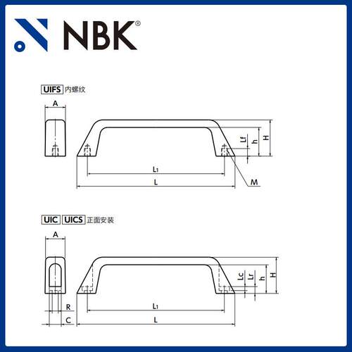 NBK UIC 铝制拉手正面安装铝合金制 120mm~180mm 机械厂家直供