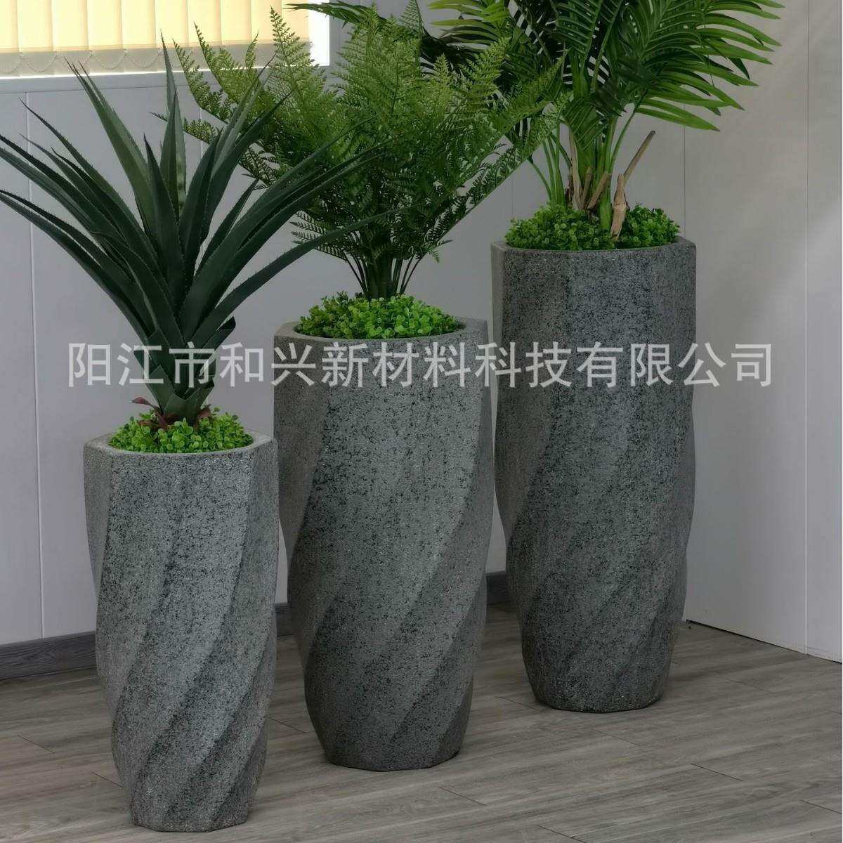 厂家户外简约螺旋花瓶室内落地绿植盆栽大号水泥玻璃钢花盆摆件