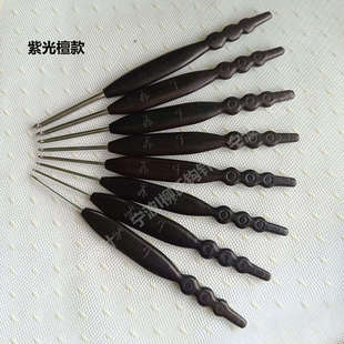 柳氏六代新款檀木工艺手柄老工匠手工打造不锈钢直杆钩针