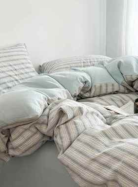 简约民风棉条纹25899格水子四件套学生宿洗舍床单被套宿床上用品