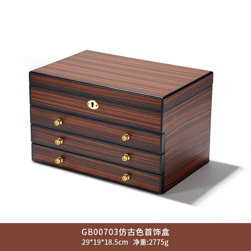 正品首饰盒带锁质容量耳饰项炼戒指手珠饰木品收纳盒大结婚嫁妆宝