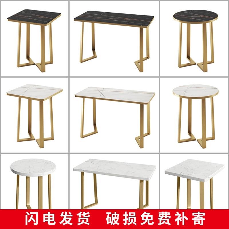 仿大理石长方圆桌子奶茶店桌椅甜品小吃快餐饭店商用餐桌圆形岩板