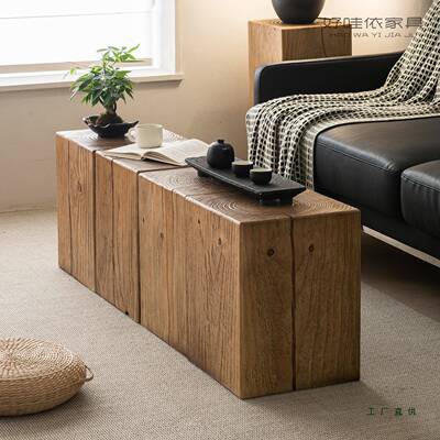 复古架做旧方形实木墩木子酒店摆件组合几树924桩桩民宿原茶木花