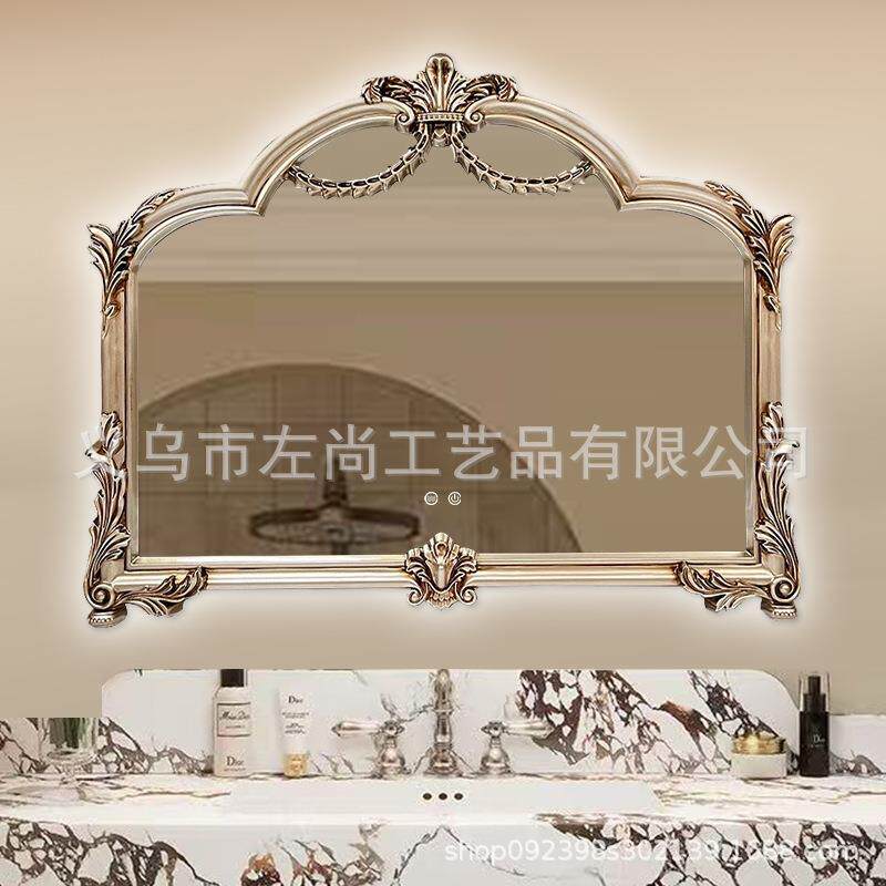法式复古浴室镜卫生间雕花镜子洗手间梳妆镜美式客厅玄关装饰镜